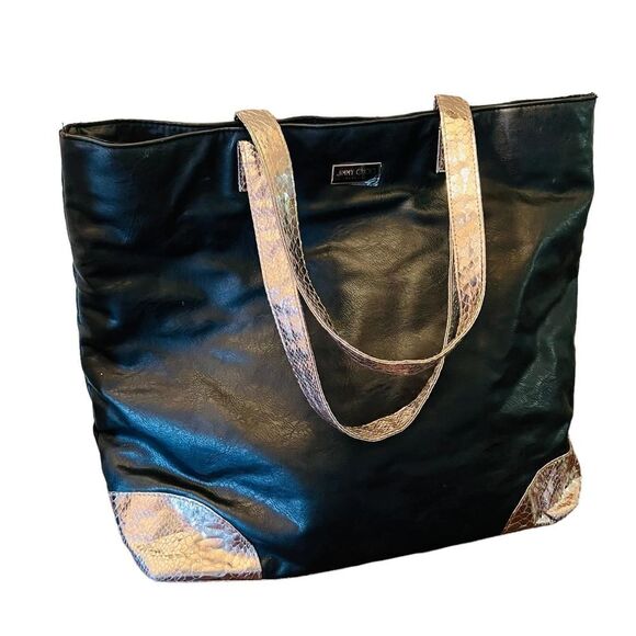Jimmy Choo Handbags - Jimmy Choo Parfums Shopper Tote Bag Black Vegan Faux Leather Snake Metallic Used
